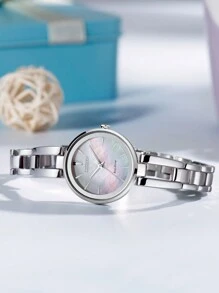 CITIZEN Eco-Drive 手表女士时尚手表优雅纤薄不锈钢表带，适合女士休闲装的礼物，电量不足警告功能，28 毫米渐变表壳，EM0631-83D - 漸層 - 查看 3