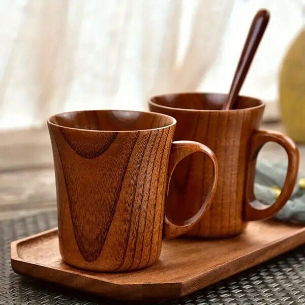 1pc Japanese Style Jujube Wood Cup, Heat Resistant For Tea, Coffee, Household, Wooden Material, Fashionable Beverage Ware