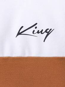 Sudadera de cuello redondo con bloques de color e impresión de letras y pantalones deportivos informales para niños preadolescentes