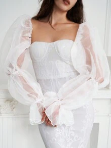 1 Đôi Găng tay cô dâu dài bằng ren cổ điển thanh lịch lãng mạn có tay bồng, thích hợp cho đám cưới, váy cưới, dạ hội, tiệc tùng, phụ kiện Halloween mùa thu - A - Xem 5