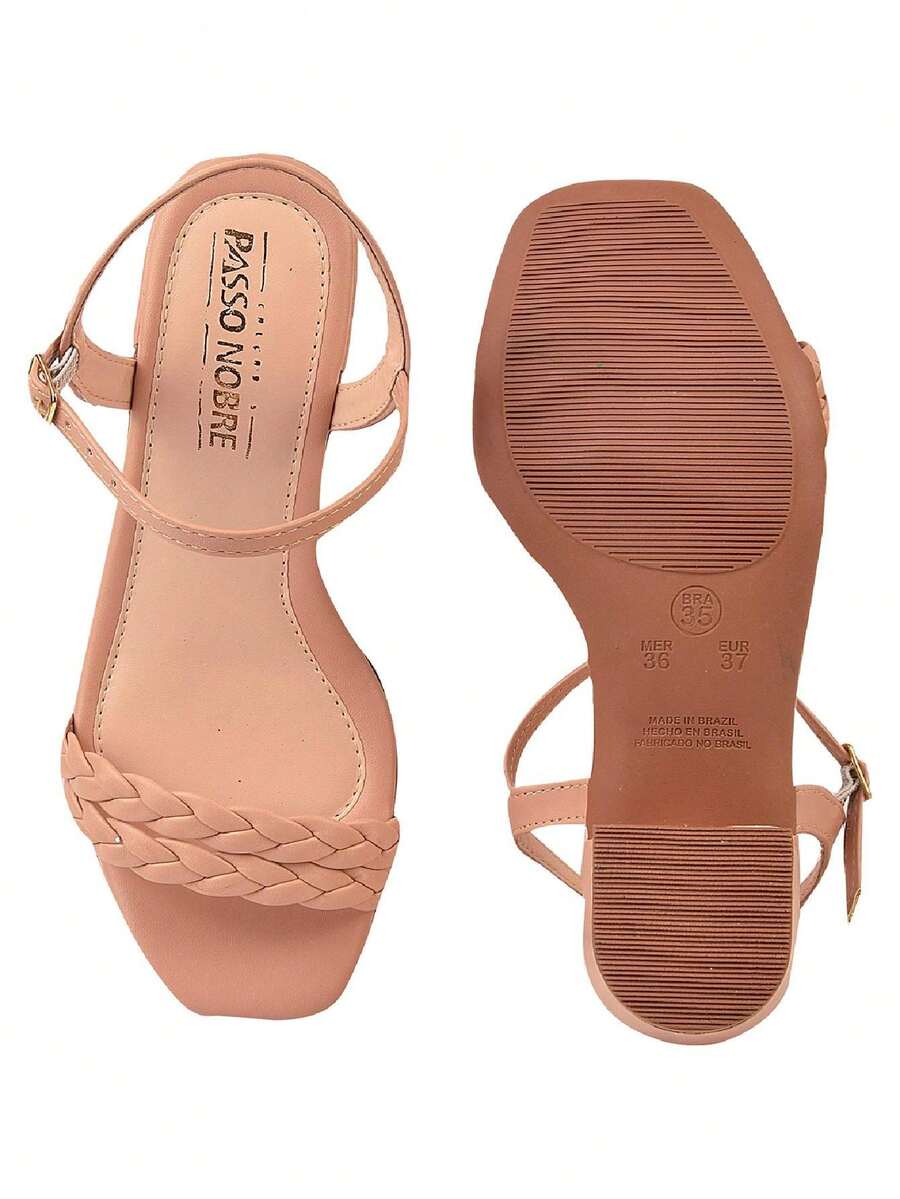 Women's Sandals Low Thick Heel 5cm Braid Casual Fashion - 玫瑰金 - 查看 1