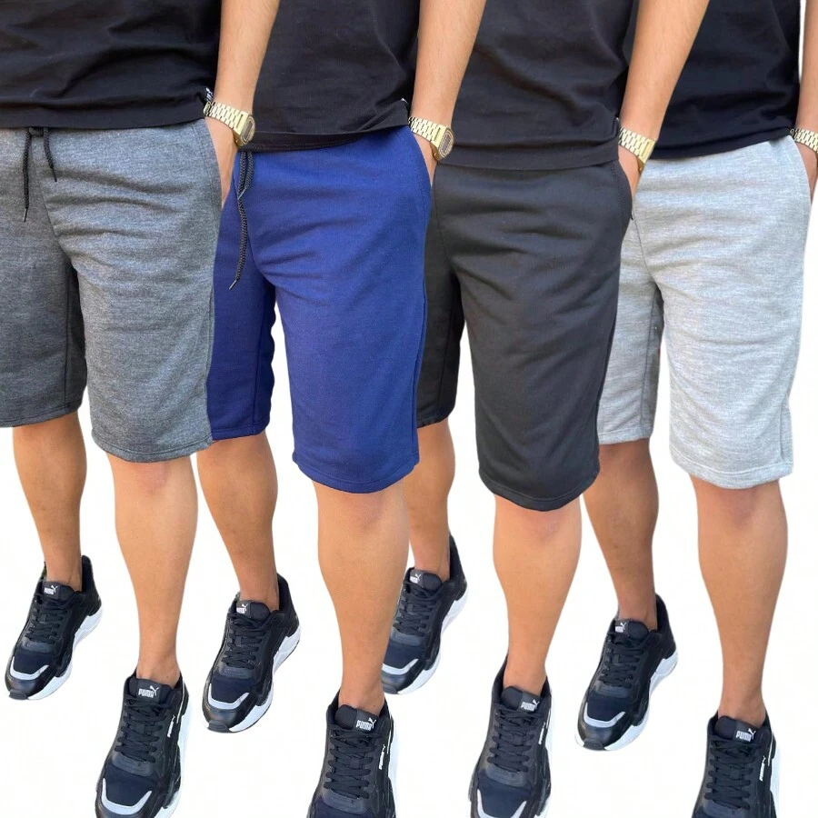 Kit 4 Plain Bermuda Shorts For Men, Sweatpants Without Print, Gym Training - 彩色 - 查看 1