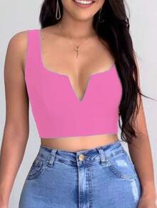 CROPPED TOP WITH STRAP, V-NECK, SEXY, SIMPLE, CASUAL - Baby Pink - View 2