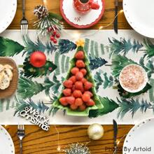 Merry Christmas Table Runner, Christmas Tree Kitchen Dining Table Decor, Flowers Table Placemat Winter Holiday Farmhouse Home Decoration Indoor Outdoor Party Supply Holiday Hanppy New Year Gift - Multicolor - View 10