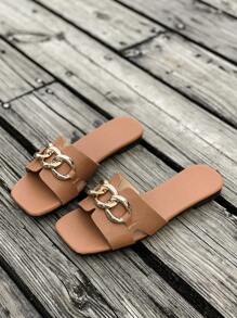 (Szerokie dopasowanie) Sandały z kwadratowym noskiem i klamrą, nowe letnie swobodne, outdoorowe, antypoślizgowe, płaskie, francuskie, modne kapcie dla kobiet, Ins Viral