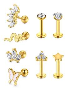 8pcs Stainless Steel Ear Ring  Tragus Cartilage Hoop Cartilage Earring Stud Ear Bone Stud CZ Serpentine Butterfly 16G Body Piercing Jewelry Mix And Match Stylish, Simple And Comfortable To Wear - Ear Bone Studs - View 13