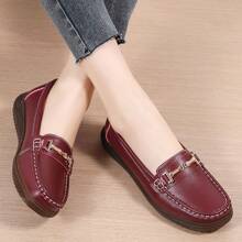 女士休闲乐福鞋，适合中老年妈妈的舒适软底鞋 - 酒紅色 - 查看 4