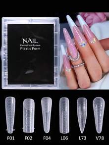 120 件豹纹透明指甲延长模具双形棺材方形细高跟全覆盖人造指甲修甲工具带刻度适用于 DIY 沙龙指甲延长延长指甲用品 - 無色 - 查看 2