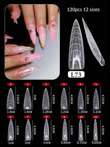 120 件豹纹透明指甲延长模具双形棺材方形细高跟全覆盖人造指甲修甲工具带刻度适用于 DIY 沙龙指甲延长延长指甲用品 - 無色 - 查看 9