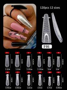 120 件豹纹透明指甲延长模具双形棺材方形细高跟全覆盖人造指甲修甲工具带刻度适用于 DIY 沙龙指甲延长延长指甲用品 - 無色 - 查看 4