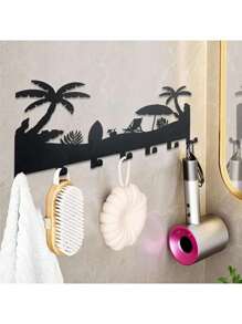 Tropical Beach Themed Metal Key Holder Rack - Wall Mounted Key And Accessory Storage - Coastal Palm Tree Design,Bathroom,Kitchen,Bathroom Organizer,Garden Lights,Wall Hanging Hooks,Christmas Decoration,Key Holder,Key Holder Wall,Key Hanger - Black - View 1