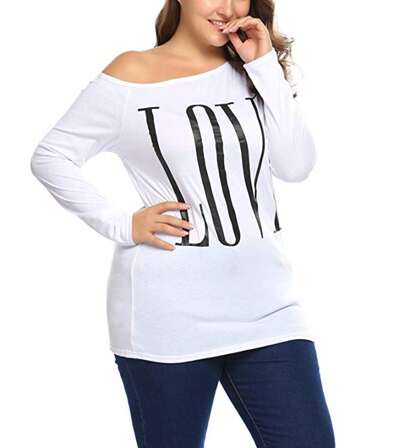 Plus Size Blusa Ombro Caído Manga Longa, Promoção,