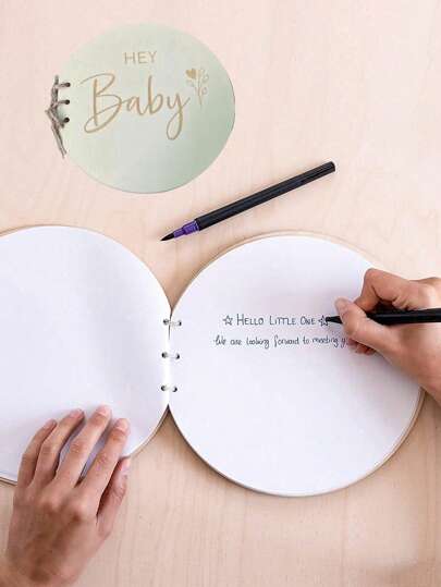 1pc Wooden Cover Baby Baptismal Guest Book, Baby Shower Guestbook, Baby Christening Gift (Random Style Rope), Customizable Baby Photo And Text DIY