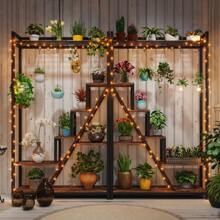 Tribesigns Support pour plantes d'intérieur à 7 niveaux,Grande étagère en métal de 180 cm avec 10 crochets de suspension en S, présentoir pour fleurs, pour intérieur, jardin, balcon, salon - Tabac - Voir 9