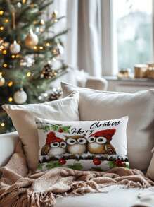 1 Stück süßer Weihnachtsmann Muster dekorativer Kissenbezug, moderne Stoff Plüsch bedruckte Polsterung für Sofa Wohnzimmer Weihnachtsdekoration Zuhause, ohne Füllung