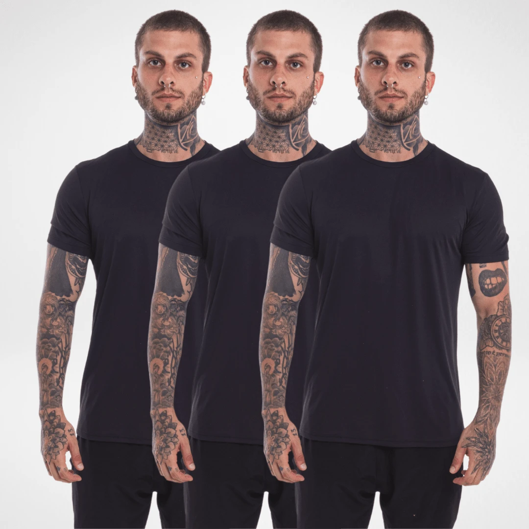 Kit 3 Dry Fit T-Shirts Polyamide Cold Mesh Men's - màu đen - Xem 1