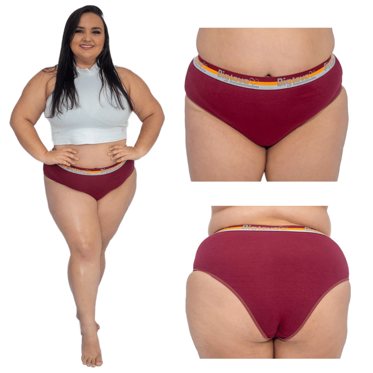 kit 5 Calcinhas tangão Plus Size  BIG LOVE Cintura Alta Com Cós Largo de Algodão Cotton  Ref026 - Multicolorido - Visão 1