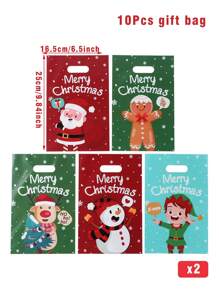 10/25/50个装圣诞混合图案礼品袋，圣诞老人、雪人和姜饼人派对礼品袋，圣诞驯鹿礼品袋，2024年圣诞礼物，圣诞装饰品，2025年新年装饰礼品包装，礼品袋，圣诞节 - 聖誕節禮物袋 - 查看 4