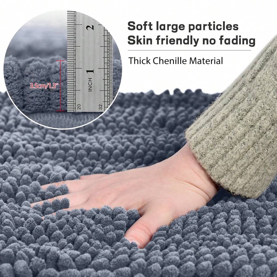 NonSlip Chenille Bath & Toilet Mat Plush & Comfortable Rug With