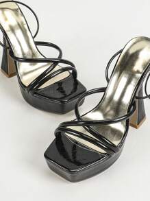 Giày sandal cao gót đen 13.2cm, kiểu dáng gợi cảm, chống thấm nước, đế xuồng, quai chéo, thích hợp cho các sự kiện trang trọng. - màu đen - Xem 7