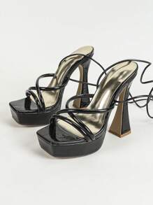 Giày sandal cao gót đen 13.2cm, kiểu dáng gợi cảm, chống thấm nước, đế xuồng, quai chéo, thích hợp cho các sự kiện trang trọng. - màu đen - Xem 8