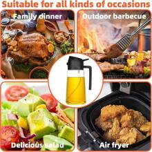 Bouteille de distributeur d'huile de cuisine de 16 oz - Distributeur d'huile d'olive 2-en-1 et vaporisateur - Bouteille d'huile d'olive de 470 ml - Vaporisateur d'huile pour la cuisson, la cuisine, les salades, le grillage - multicolore - Voir 8