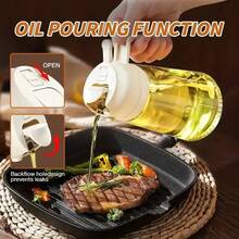 Bouteille de distributeur d'huile de cuisine de 16 oz - Distributeur d'huile d'olive 2-en-1 et vaporisateur - Bouteille d'huile d'olive de 470 ml - Vaporisateur d'huile pour la cuisson, la cuisine, les salades, le grillage - multicolore - Voir 2
