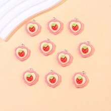 10pcs Strawberry Heart Shaped Resin Charms, Earrings, Necklace, Bracelet, Keychain And Bag Decor DIY Jewelry Making Supplies, For Halloween, Teacher Gifts, Custom Name Necklace And Earrings, Ladies Jewelry - Pendants - View 6