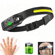 1PC 230°Bright Beam Headlamp & Spotlight,Motion Sensor,6 Modes Lightweight Head Lamps Flashlight Repairing,Camping Running,Cycling - Black - View 12