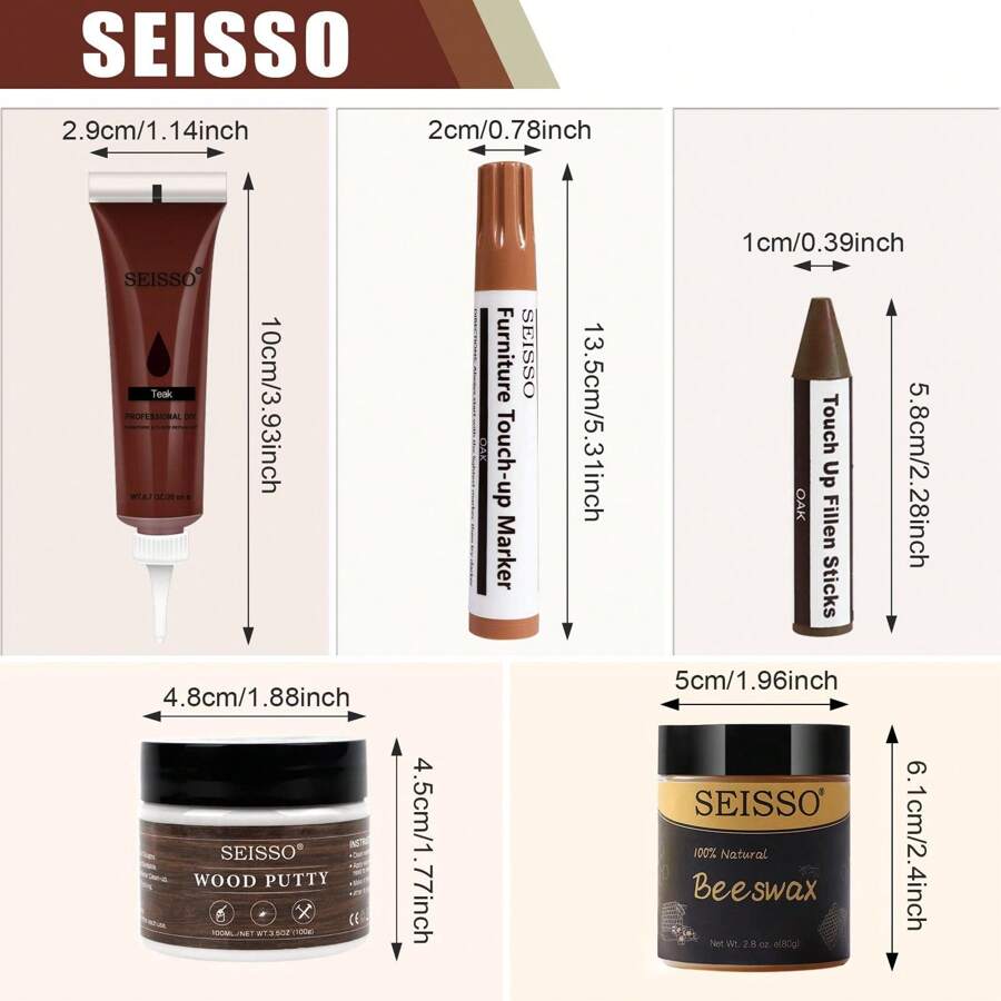 SEISSO Wood Furniture Repair Kit, Set Of 36 With Wood Putty, Beeswax