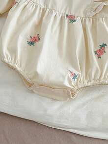 春秋季新款韩版女宝宝花卉领刺绣连体衣，公主爬行服 - 杏色 - 查看 5