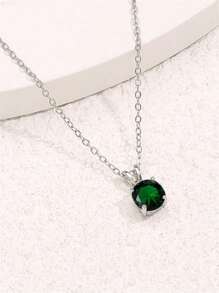 Round Cubic Zirconia Charm Necklace - Silver - View 5