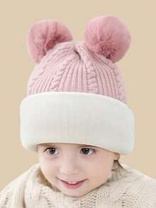 Unisex Kids Thermal Lined Knitted Beanie Hat, Autumn-Winter - Pink - View 4