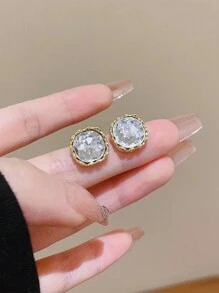 1 Pair Square Crystal Stud Earrings, Elegant Geometric Fashion Jewelry For Daily Wear Women