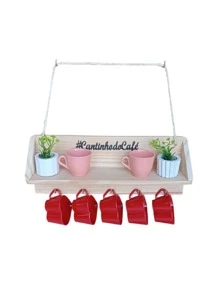 Wooden Cup Holder With Rope Handle And Coffee Corner Applique - 米色 - 查看 3