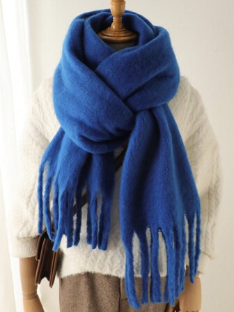 1 件女士冬季围巾马毛黑色仿羊绒披肩和围巾厚实保暖女士时尚纯色流苏拉毛绒围巾户外女士披肩配饰女士