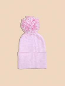 1 件装婴儿 0-3 个月针织无檐便帽，带毛绒绒球，温暖柔软，秋冬季新生儿户外日常休闲帽 - 1PC - 查看 5