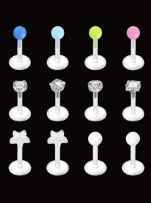 12 piezas de anillos de labio Bioflex claros, pendientes de plástico para piercing de Medusa/Monroe, pendientes de plano posterior de tono de piel, retentores de encaje a presión, joyería de 16G de 6mm para Pierce Ashley, Helix para uso en el trabajo - transparente - Ver 16