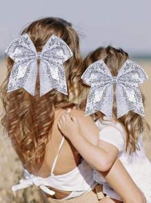 1 bucă mare, mare, 7 inch, cu sclipici, clemă cu fundă cu paiete, accesorii de păr pentru petrecere, pentru adolescenți, fete, copii, 1 buc (roz fierbinte)