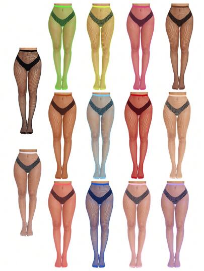 D EXCEED 1/3/6 Pairs Of Women's Sexy Fishing Net Socks, Thigh High Socks, Pantyhose, High Waist Sexy Fishing Net Tight Pants Back To School Halloween