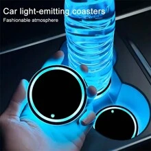 Luces LED para portavasos de coche, 7 colores cambiantes, carga por USB, almohadilla impermeable para vaso, luz de ambiente LED decorativa para interior de coche, accesorios para automóvil