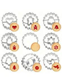 9 件不锈钢银色饼干模具，DIY 饼干 - 銀色 - 查看 1