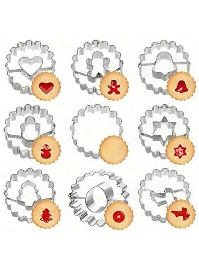 9pcs Stainless Steel Silver Cookie Cutters, DIY Cookies