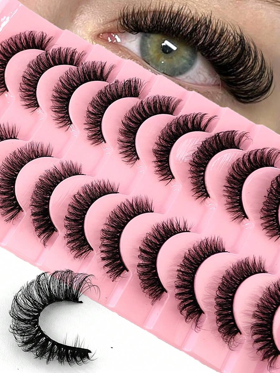 10 Pairs 5D Mink Eyelashes, Criss-Cross Thick & Natural Looking False Eyelash Strips - Black - View 1