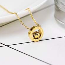 18K Titanium Steel Six-Diamond Roman Necklace For Women, Internet Celebrity Clavicle Chain That Does Not Fade, Wholesale With Roman Numeral Double Ring Pendant - Vàng - Xem 5