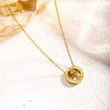 18K Titanium Steel Six-Diamond Roman Necklace For Women, Internet Celebrity Clavicle Chain That Does Not Fade, Wholesale With Roman Numeral Double Ring Pendant - Vàng - Xem 3