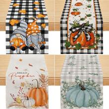 1PC Pumpkin Gnome Maple Leaf Buffalo Plaid Autumn Table Runner, Fall Kitchen Table Decorations For Outdoor Home Party Decorations - Black - View 1