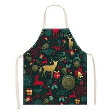 1 件圣诞驯鹿、“HoHoHo”和圣诞老人 3D 图案亚麻围裙，适合家庭烹饪、厨房和烹饪爱好者 - 彩色 - 查看 20