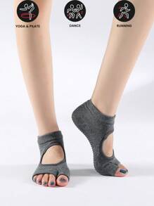 1 Par De Calcetines Deportivos Antideslizantes Con Separador De Dedos Para Yoga, Calcetines De Pilates Con Estilo De Punta Y Talón, Ideales Para Pisos De Interior - Gris Oscuro - Ver 1