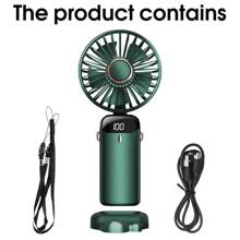1 件可充电数字显示迷你便携式可折叠台式/挂式风扇，5 种风速设置，5 个叶片，安静运行 - 墨綠色 - 查看 10